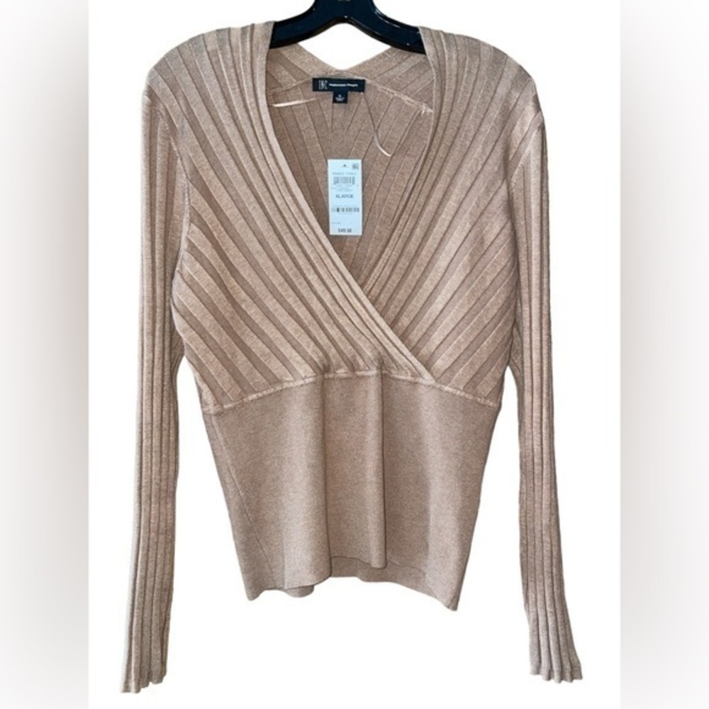 INC International Concepts‎ NWT Ribbed Faux Wrap Sweater Tan Women’s Size XL